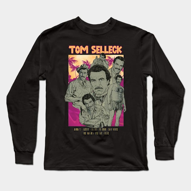 Tom Selleck Aesthetic Tropical Long Sleeve T-Shirt by Dayat The Thunder